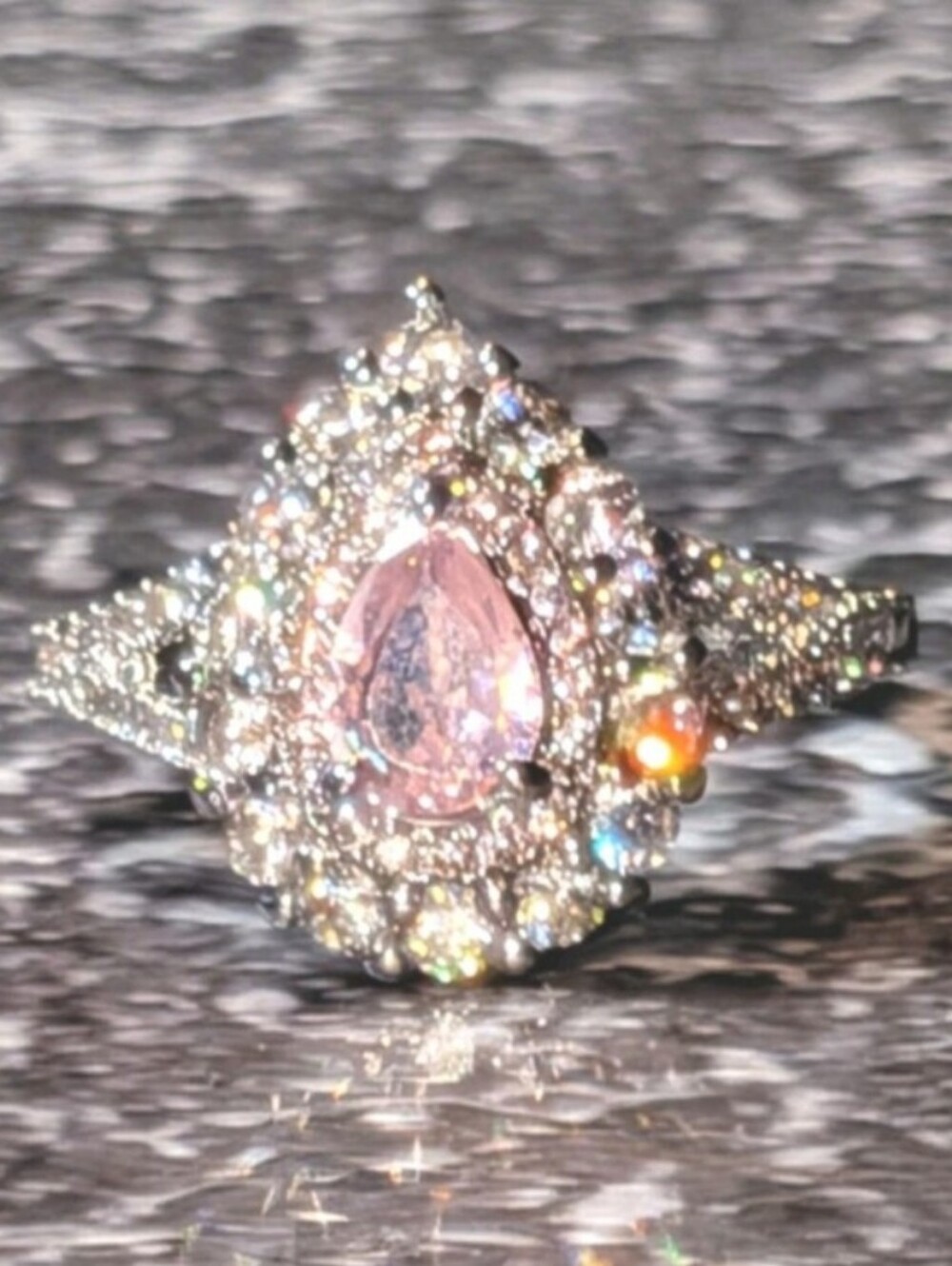 2.50ct Pear Lab Created Pink Sapphire Halo Engagement Ring 14k White Gold Plated